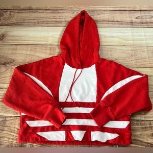 Adidas Originals Women's Trefoil Large Logo Red Crop Hoodie Sweatshirt  Size S